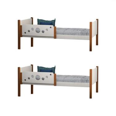 Imagem de Kit 2 Camas Solteiro Star - Branco/mel - Divaloto Móveis - MADEIRA STO