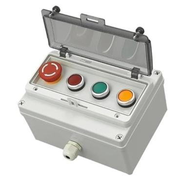 Imagem de EZZON AC220V Caixa de interruptor de controle de botão à prova d'água para uso externo, lâmpada de indicação de partida de parada de emergência, caixa de junção de interruptor de autorecuperação