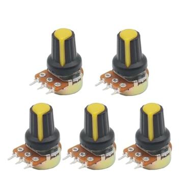 Imagem de KKFAUS 5 conjuntos WH148 3pin B1K ~ B1M ohm 1K 2K 5K 10K 20K 6Pin 15mm 10K 3 Terminal Linear Taper Rotary Potenciômetro para 3 203 503 104 (amarelo, 1M Ohm)
