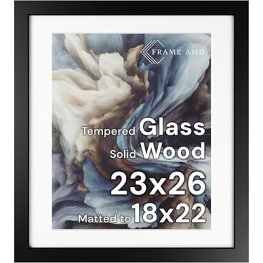 Imagem de Frame Amo Moldura para pôster de madeira maciça preta, 58 x 66 cm, tapete branco para imagem de 45 x 56 cm, frente de vidro temperado, 3,8 cm de largura, 2,5 cm de espessura