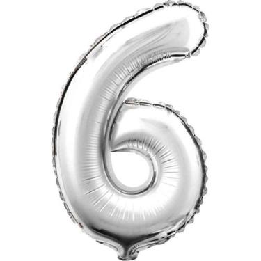 Imagem de Balão Metalizado Número 6 Prata 80CM. - Sao Roque