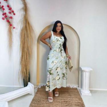 Imagem de Vestido Longo Kary em Linho Moda Sofisticada Feminina, Verde claro, 44