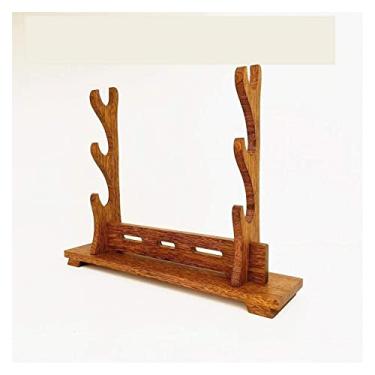 Imagem de pcagfaajmh Suporte de espada suporte de espada base de montagem de madeira Samurai Katana Wakizashi suporte de espada suporte de exibição rack de exibição de arma (C)