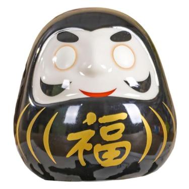 Imagem de IEUDNS Estátua de boneca Daruma japonesa, peça central multifuncional, artesanato decorativo, escultura, estatueta para estante, mesa, quarto, casa, Preto