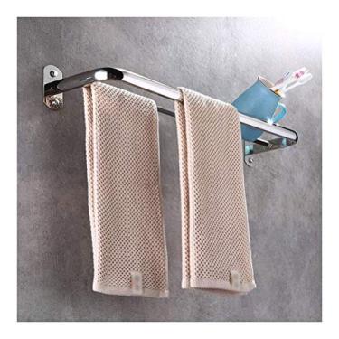 Imagem de Prateleira de banheiro Prateleiras de vidro de aço inoxidável Toalheiro de banheiro Prateleira com barra múltipla Trilhos de suporte de toalha de parede duplos dobráveis com ganchos 40 ~ 60 cm 1024