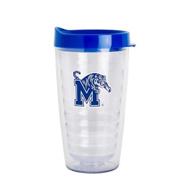 Imagem de Logo Brands Copo transparente de parede dupla NCAA Memphis Tigers de 473 ml – serve na maioria dos porta-copos, feito nos EUA, tampa resistente a derramamentos, livre de BPA – ótimo para uso diário