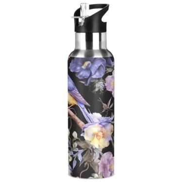 Imagem de Burbuja Garrafa de água de aço inoxidável Flowers Birds, garrafas de água isoladas a vácuo com tampa de canudo para esportes, academia, escola - à prova de vazamento e suor, sem BPA, 946 ml