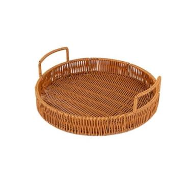 Imagem de CFGH6FDF Suporte de frutas com suporte para cesta de frutas redondas de vime, cestas de armazenamento feitas à mão, bandeja de pastelaria, suporte para tigela de frutas (grande)