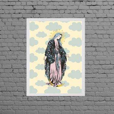 Imagem de Quadro Nossa Senhora c/ Nuvens 33x24cm - Moldura Branca