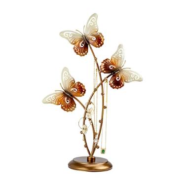 Imagem de Suporte de árvore de joias de borboleta dourada - Organizador de exibição de joias de metal para brincos, colares e anéis, suporte de joias para bancada, presente de casamento e decoração de casa para