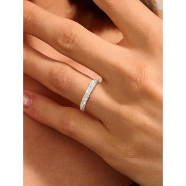 Imagem de 1 anel com fileiras duplas de zircônia ao redor de toda a banda, joias femininas para mulheres, joias finas para mulheres, vida diária, decoração de namoro para festa de formatura, Cobre, Sem pedra