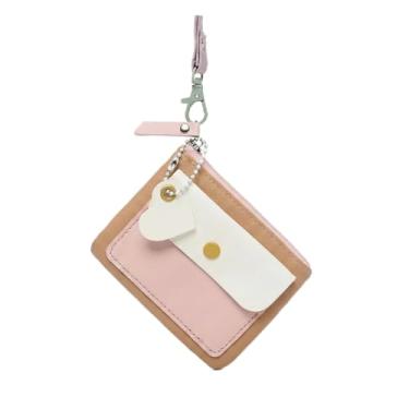 Imagem de Carteira Feminina Pequena com Alça de Pescoço, Mini Bolsa Transversal Porta Moedas, Couro PU, Tons Pastel, Estilo Kawaii, para Cartões Chaves Batom (Damasco)