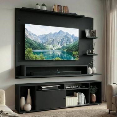 Imagem de Rack Com Painel Para Tv Até 60 Polegadas 180 Cm Preto Cancun Madesa Preto