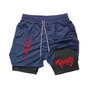 Imagem de Shorts De Compressão 2 Em 1 Para Corrida Masculinos Com Estampa De Ani