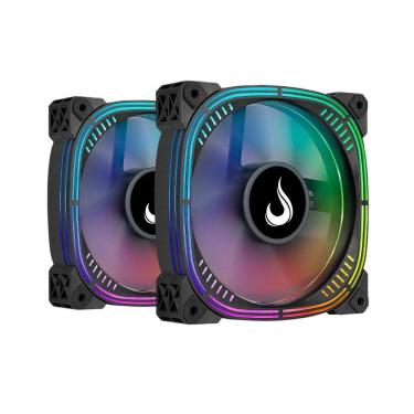 Imagem de Kit 2 Fans Rise Mode Aura Pro ARGB 120mm C/ Controladora - RM-AUB-02-ARGB