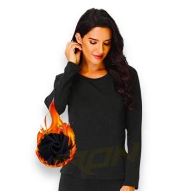 Imagem de Camiseta Feminina SEGUNDA PELE FLANELADA térmica Forrado Inverno Blusa frio Academi Corrida 843-Feminino