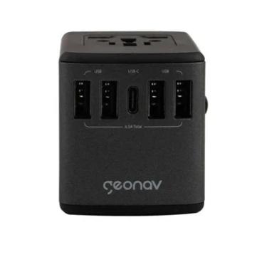 Imagem de Carregador Universal Com Adaptadores De Viagem USB, USB-C, Preto, Geonav - TLCH65BK