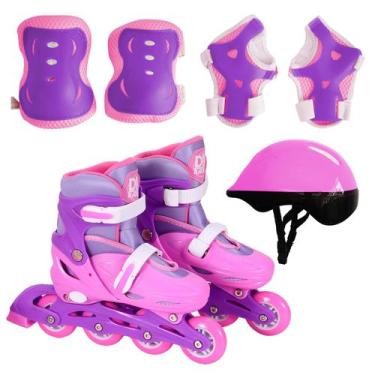Imagem de Patins Com Proteção 30 Ao 41 Menina Rosa Ajustável Infantil - Dm Toys,