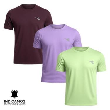 Imagem de Kit 3 Camisetas Diadora Small Logo Masculina - Lilás e Verde Claro XGG