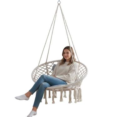 Imagem de Cadeira Balanço Rede Suspensa Decoraçao Quintal Varanda Sacada Jardim Leitura Descanso Teto Trançada