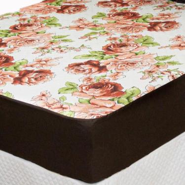 Imagem de Protetor Colchão Solteiro Impermeável 1 Peça Floral Marrom - Lux Enxov