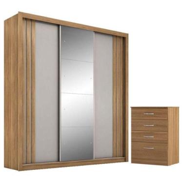 Imagem de Cômoda Astral E Guarda Roupa Casal Moema Amêndola Nude Flex Com Espelh