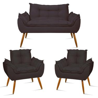 Imagem de Kit 2 Poltronas e 1 Namoradeira Opala Suede com Pés Palito