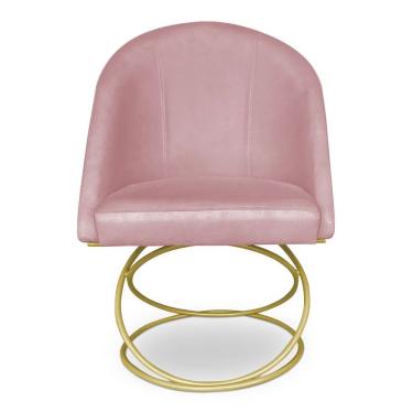Imagem de Cadeira De Jantar Luxo Base De Metal Dourado Sala Esritório Recepção Suede Veludo Rosa Do Lar Móveis