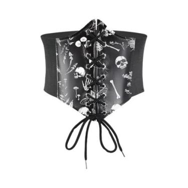 Imagem de Cinto Feminino Preto Com Estampa De Caveira, Elástico E Largo, Estilo 