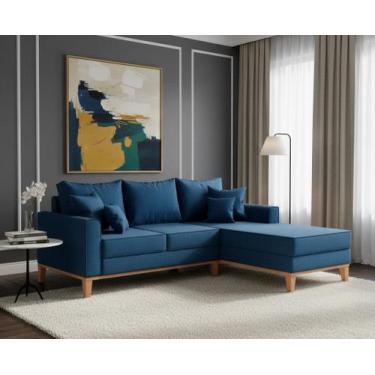 Imagem de Sofá Beny com Chaise Direita, 2,00x1,40m, 3 Lugares, Linho, Base em Ma
