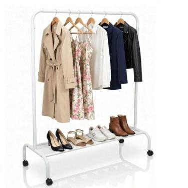 Imagem de Arara Cabideiro de Chão com Sapateira e Rodinhas - BRANCA - valemixxho