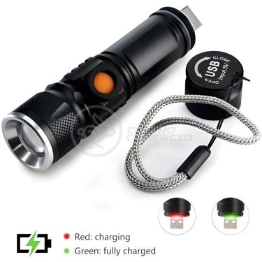 Imagem de Mini Lanterna Militar Lápam de Longo Alcance com Zoom Ajustável Recarga USB Portátil LED Preto