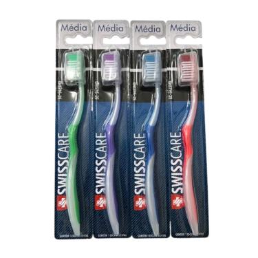 Imagem de Kit Escovas de Dente Adultas Swisscare 12 Unidades Cerdas Médias com Capinha Protetora para Higiene Bucal