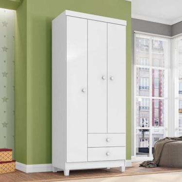 Imagem de Guarda Roupa Infantil 3 Portas 2 Gavetas Branco Flex Azul ou Rosa para