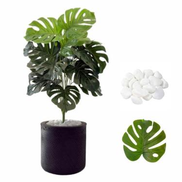 Imagem de Planta Costela de Adão Artificial + Vaso Bojo e Pedra Casa - Plandec