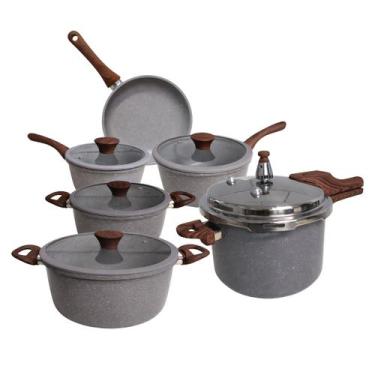 Imagem de Jogo 5 Panelas Cerâmico Antiaderente Indução Tampa de Vidro E Panela d