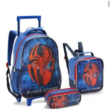 Imagem de Kit Mochila Escolar Infantil com Carrinho de Rodinhas Lancheira e Esto