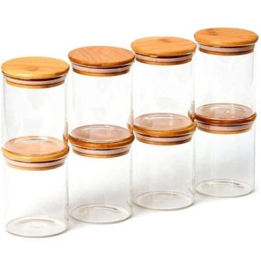 Imagem de Kit 14 Potes de Vidro Hermético com Tampa de Bambu 200ml - Becca Home
