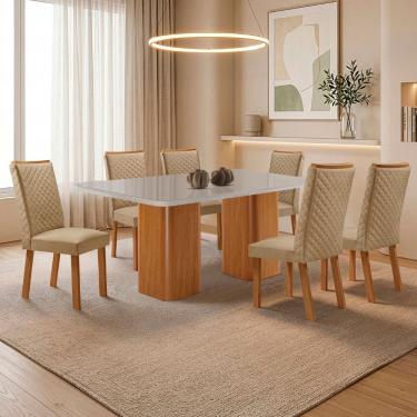 Imagem de Conjunto de Jantar Eloise Lira 6 Lugares Tampo em MDF com Vidro Serigrafado Off White 1...