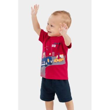 Imagem de Conjunto Bebê e Infantil Menino Camiseta e Bermuda Elian, Vermelho, Ma