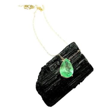 Imagem de Colar Gota Ouro 18k Pedra Esmeralda Colombiana Pingente Gota K880 Pedr