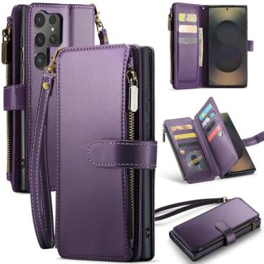 Imagem de Capa tipo carteira Deekeewe Samsung Galaxy S25 Ultra em couro PU roxa
