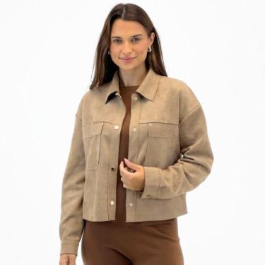Imagem de Jaqueta Dunialin em Suede com Botão Feminina, M, Camurça