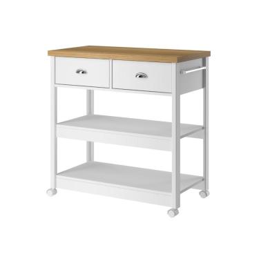Imagem de Aparador Carrinho Chá Ditália Moderno 2 Gavetas MDP 85CM Branco Ditália Móveis 85CM