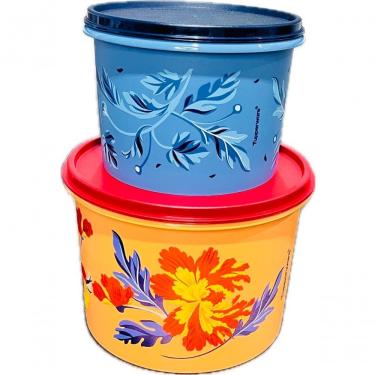 Imagem de Tigelas Kit Florales 2,4L e 1,1L Plástico com Tampa Hermética para Cozinha e Armazenamento Multifuncional Tupperware