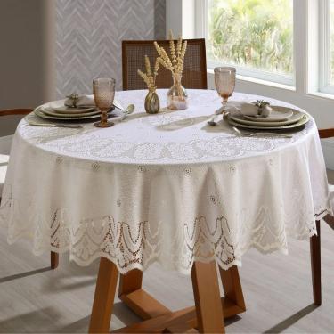 Imagem de Toalha de Mesa Renda Classica 100% Poliéster Redonda 180cm 1 Peça Marfim Interlar