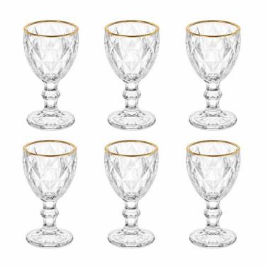 Imagem de Jogo Com 6 Taças Para Licor 60ml Diamond Fio Ouro Lyor
