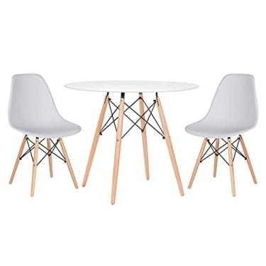 Imagem de Loft7, Kit - Mesa redonda Eames 90 cm branco + 2 cadeiras Eiffel Dsw Cinza claro