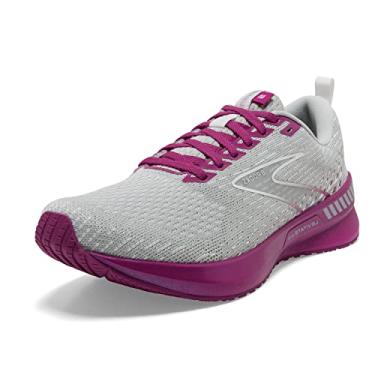 Imagem de Brooks Tênis feminino Levitate GTS 5 – fecho com cadarço, bico redondo, leve e ajustável, Cinza/lavanda/bastão vermelho, 8.5