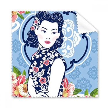 Imagem de Pano de limpeza feminino de flor azul da cultura chinesa limpador de óculos 5 peças